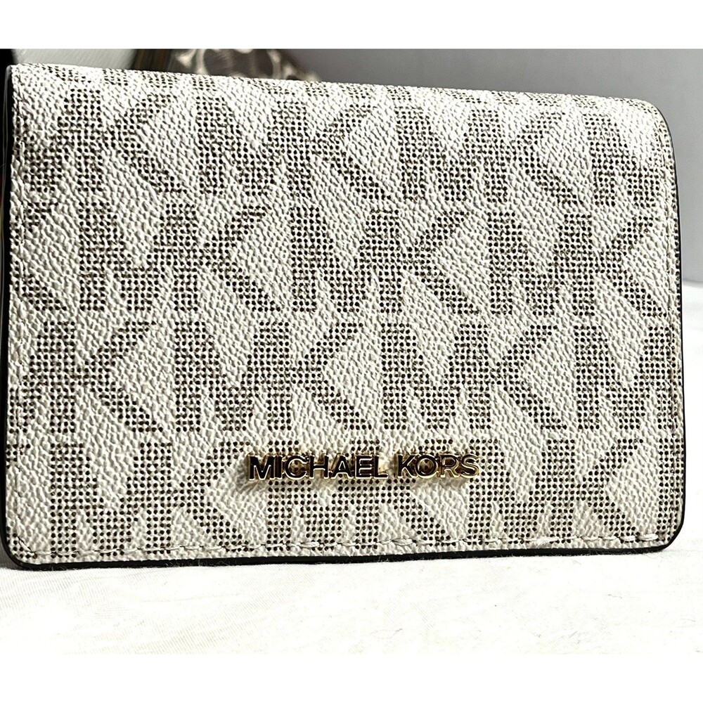 MICHAEL KORS JET SET LEATHER MD SLIM WALLET VANILLA/PALE PINK BIFOLD ~ NWT